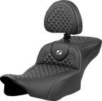 SADDLEMEN Roadsofa™ Extended Reach Seat - Dragon Scale Stitch - White Stitch - w/ Backrest - FLTR/FLHX '23-'24