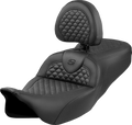 SADDLEMEN Roadsofa™ Seat - Dragon Scale Stitch - Black Stitch - w/ Backrest - FLH/FLT '08-'24