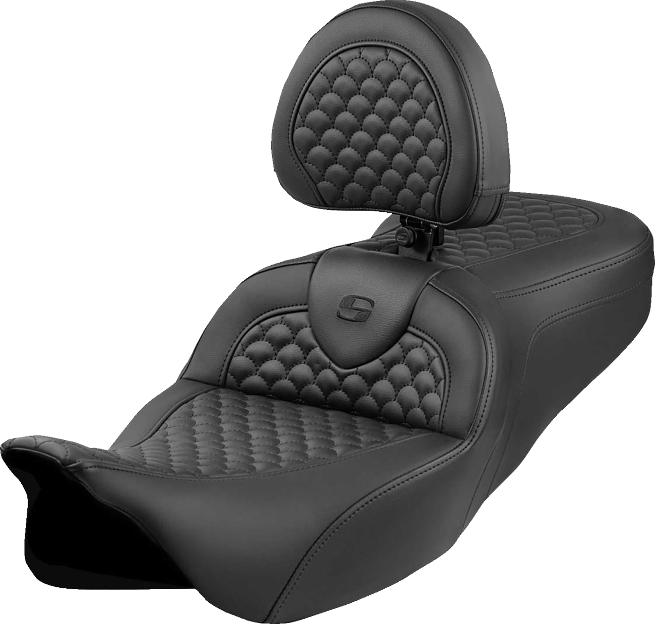 SADDLEMEN Roadsofa™ Seat - Dragon Scale Stitch - Black Stitch - w/ Backrest - FLH/FLT '08-'24
