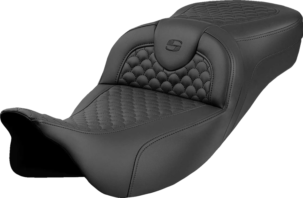 SADDLEMEN Roadsofa™ Extended Reach Seat - Dragon Scale Stitch - Black Stitch - w/o Backrest - FLH/FLT '08-'24