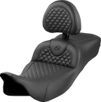 SADDLEMEN Roadsofa™ Extended Reach Seat - Dragon Scale Stitch - Black Stitch - w/ Backrest - FLH/FLT '08-'24