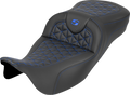 SADDLEMEN RoadSofa™ Tri Gripper Seat - Extended Reach - Blue Stitch - w/o Backrest - FLH/FLT '08-'25