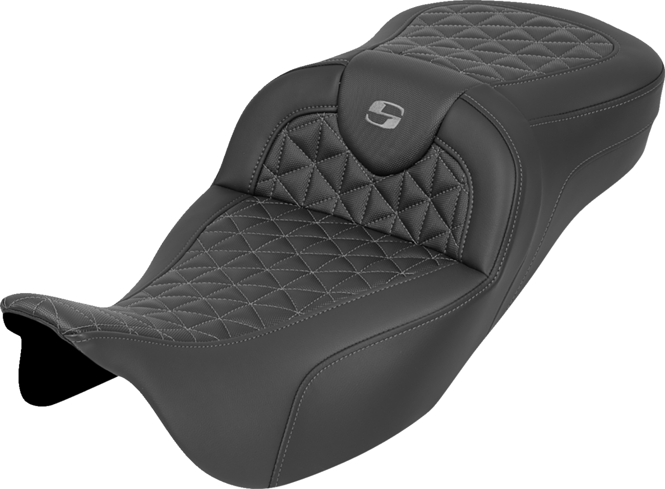 SADDLEMEN RoadSofa™ Tri Gripper Seat - Extended Reach - Gray Stitch - w/o Backrest - FLH/FLT '08-'25