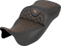 SADDLEMEN RoadSofa™ Tri Gripper Seat - Extended Reach - Orange Stitch - w/o Backrest - FLH/FLT '08-'25