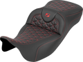 SADDLEMEN RoadSofa™ Tri Gripper Seat - Extended Reach - Red Stitch - w/o Backrest - FLH/FLT '08-'25
