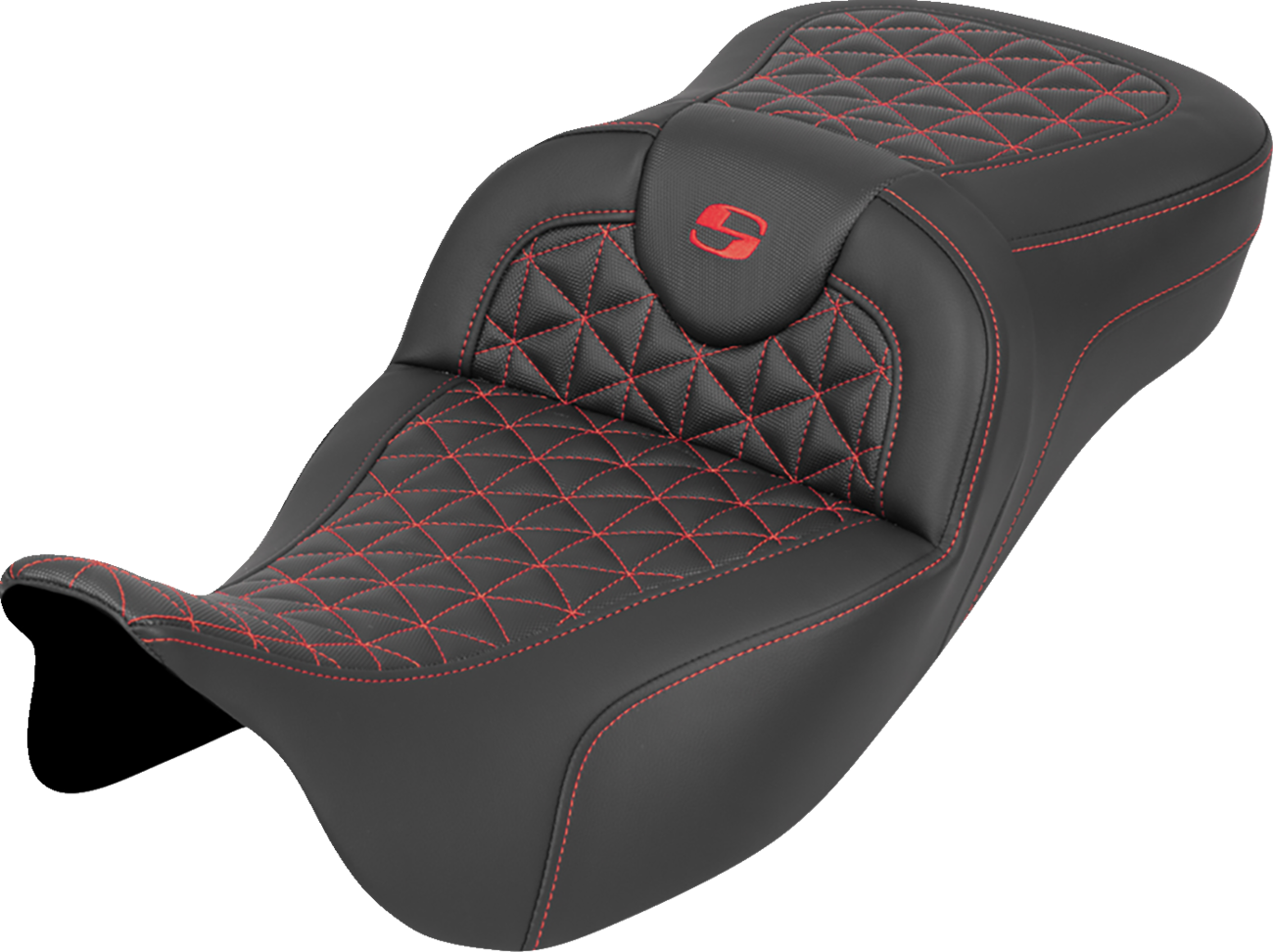 SADDLEMEN RoadSofa™ Tri Gripper Seat - Extended Reach - Red Stitch - w/o Backrest - FLH/FLT '08-'25
