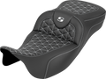 SADDLEMEN RoadSofa™ Tri Gripper Seat - Extended Reach - White Stitch - w/o Backrest - FLH/FLT '08-'25