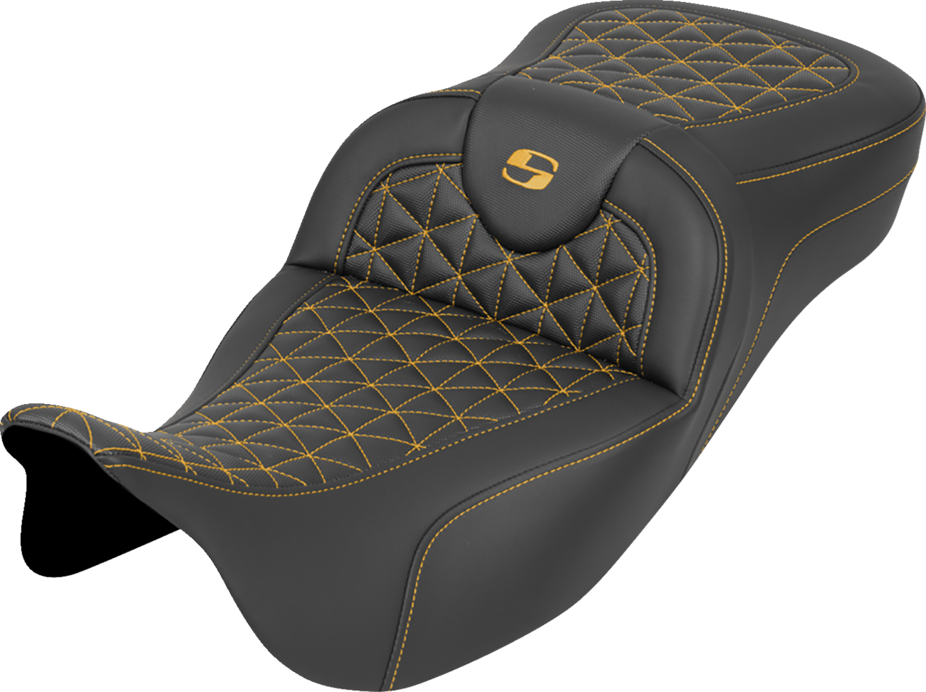 SADDLEMEN RoadSofa™ Tri Gripper Seat - Extended Reach - Gold Stitch - w/o Backrest - FLH/FLT '08-'25