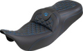 SADDLEMEN RoadSofa™ Tri Gripper Seat - Standard Reach - Blue Stitch - w/o Backrest - FLH/FLT '08-'25