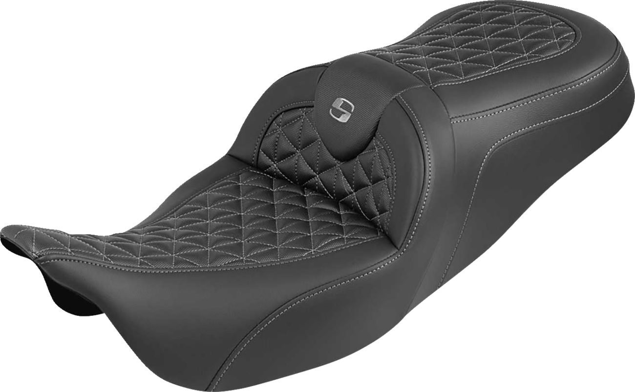SADDLEMEN RoadSofa™ Tri Gripper Seat - Standard Reach - Gray Stitch - w/o Backrest - FLH/FLT '08-'25