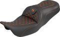 SADDLEMEN RoadSofa™ Tri Gripper Seat - Standard Reach - Orange Stitch - w/o Backrest - FLH/FLT '08-'25