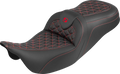 SADDLEMEN RoadSofa™ Tri Gripper Seat - Standard Reach - Red Stitch - w/o Backrest - FLH/FLT '08-'25