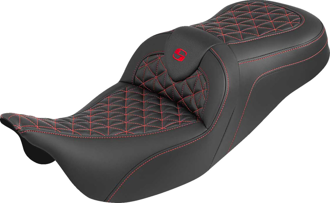 SADDLEMEN RoadSofa™ Tri Gripper Seat - Standard Reach - Red Stitch - w/o Backrest - FLH/FLT '08-'25