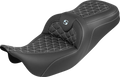 SADDLEMEN RoadSofa™ Tri Gripper Seat - Standard Reach - Silver Stitch - w/o Backrest - FLH/FLT '08-'25