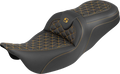 SADDLEMEN RoadSofa™ Tri Gripper Seat - Standard Reach - Gold Stitch - w/o Backrest - FLH/FLT '08-'25
