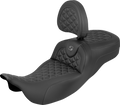 SADDLEMEN RoadSofa™ Tri Gripper Seat - Extended Reach - Gray Stitch - w/ Backrest - FLH/FLT '08-'25