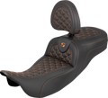 SADDLEMEN RoadSofa™ Tri Gripper Seat - Extended Reach - Orange Stitch - w/ Backrest - FLH/FLT '08-'25