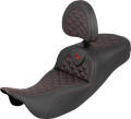 SADDLEMEN RoadSofa™ Tri Gripper Seat - Extended Reach - Red Stitch - w/ Backrest - FLH/FLT '08-'25