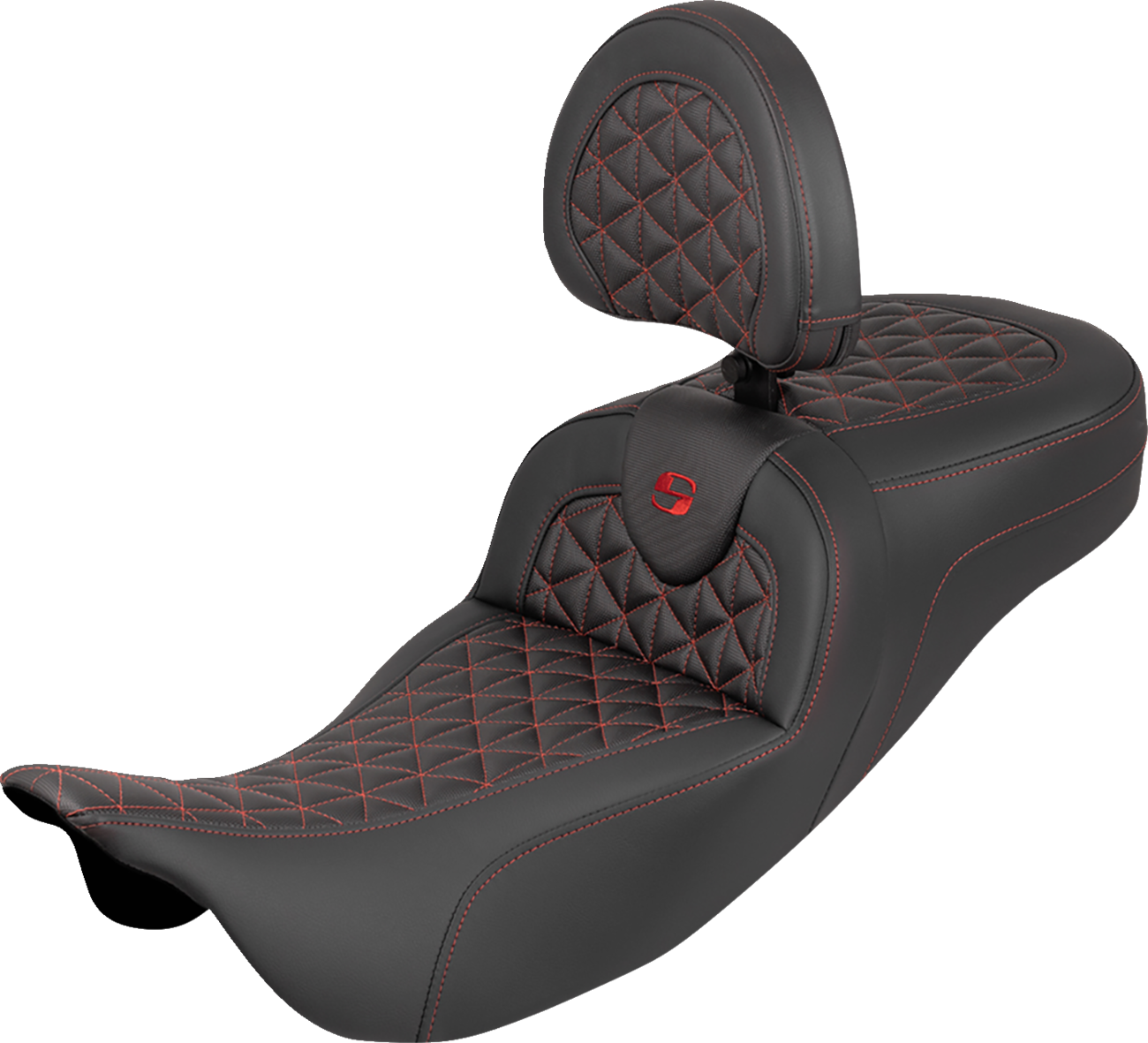SADDLEMEN RoadSofa™ Tri Gripper Seat - Extended Reach - Red Stitch - w/ Backrest - FLH/FLT '08-'25