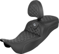 SADDLEMEN RoadSofa™ Tri Gripper Seat - Extended Reach - Silver Stitch - w/ Backrest - FLH/FLT '08-'25