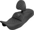 SADDLEMEN RoadSofa™ Tri Gripper Seat - Standard Reach - Gray Stitch - w/ Backrest - FLH/FLT '08-'25