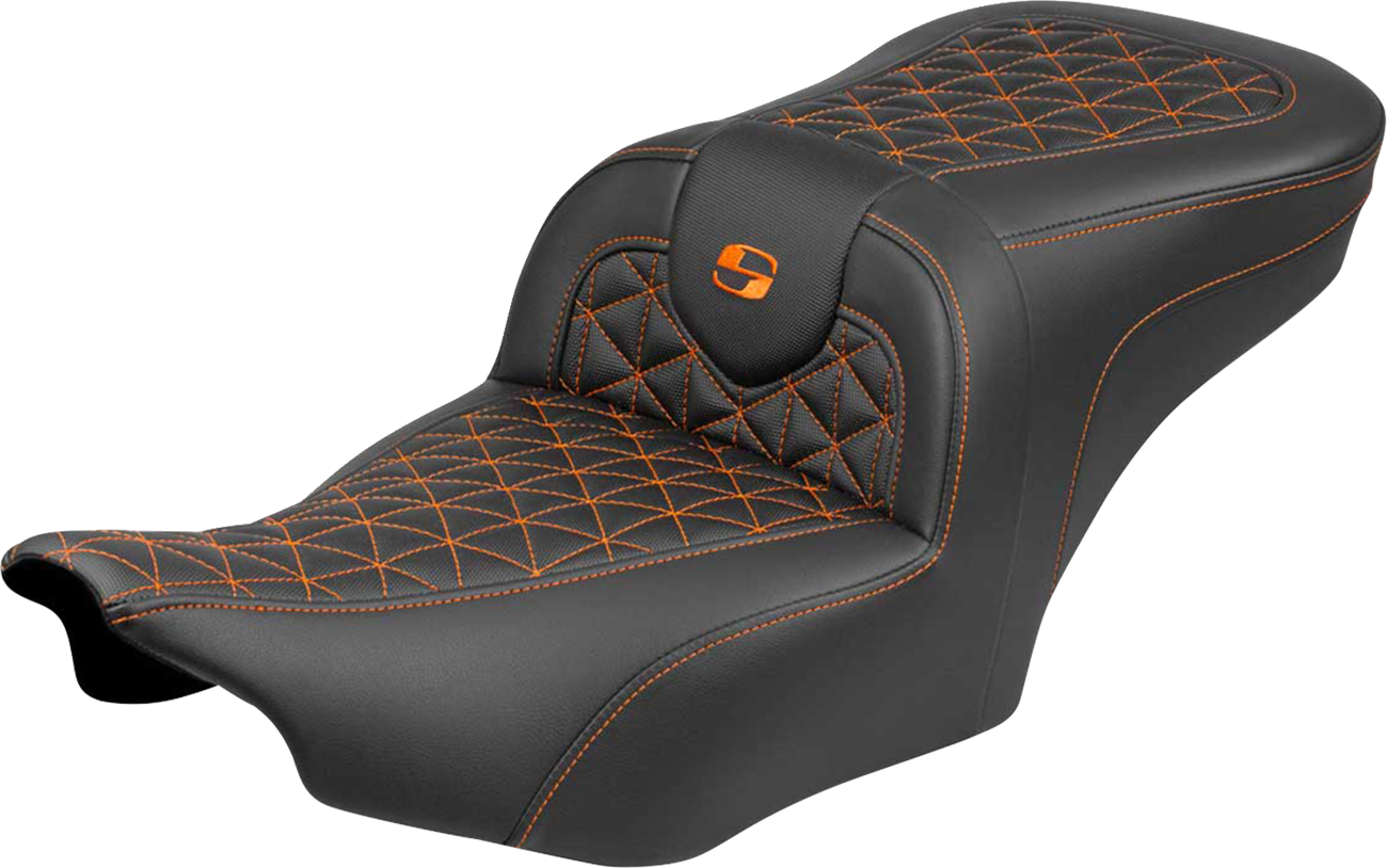 SADDLEMEN Roadsofa™ Seat - without Backrest - Orange Stitch - FLH/FLT '23-'25