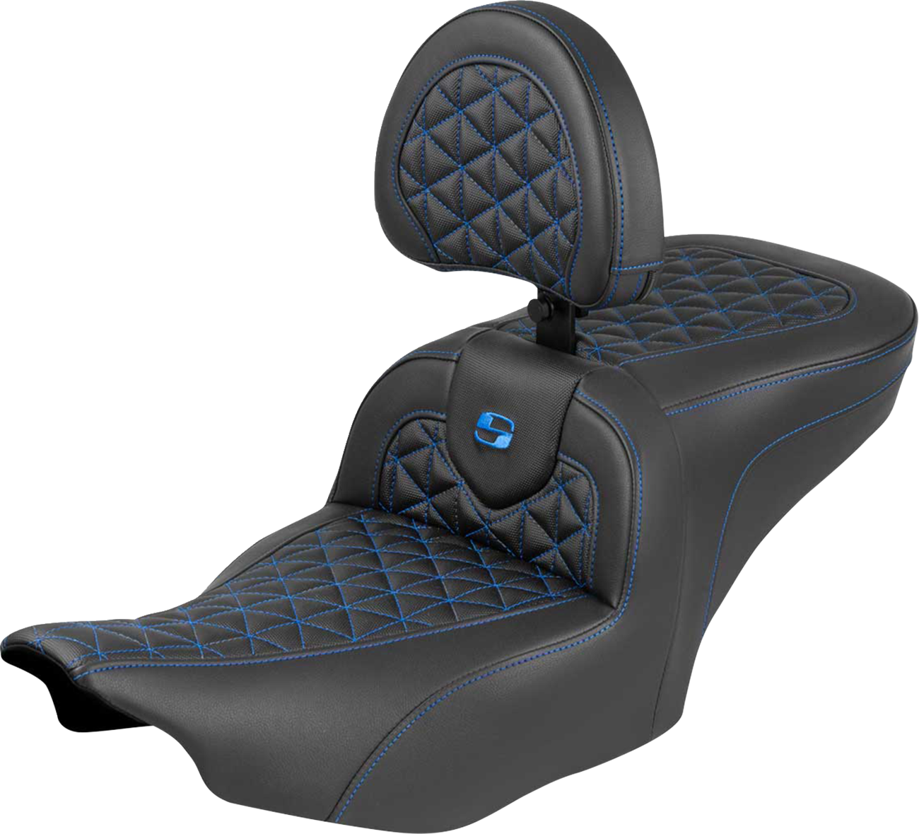 SADDLEMEN Roadsofa™ Seat - with Backrest - Blue Stitch - FLH/FLT '23-'25