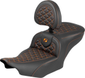 SADDLEMEN Roadsofa™ Seat - with Backrest - Orange Stitch - FLH/FLT '23-'25