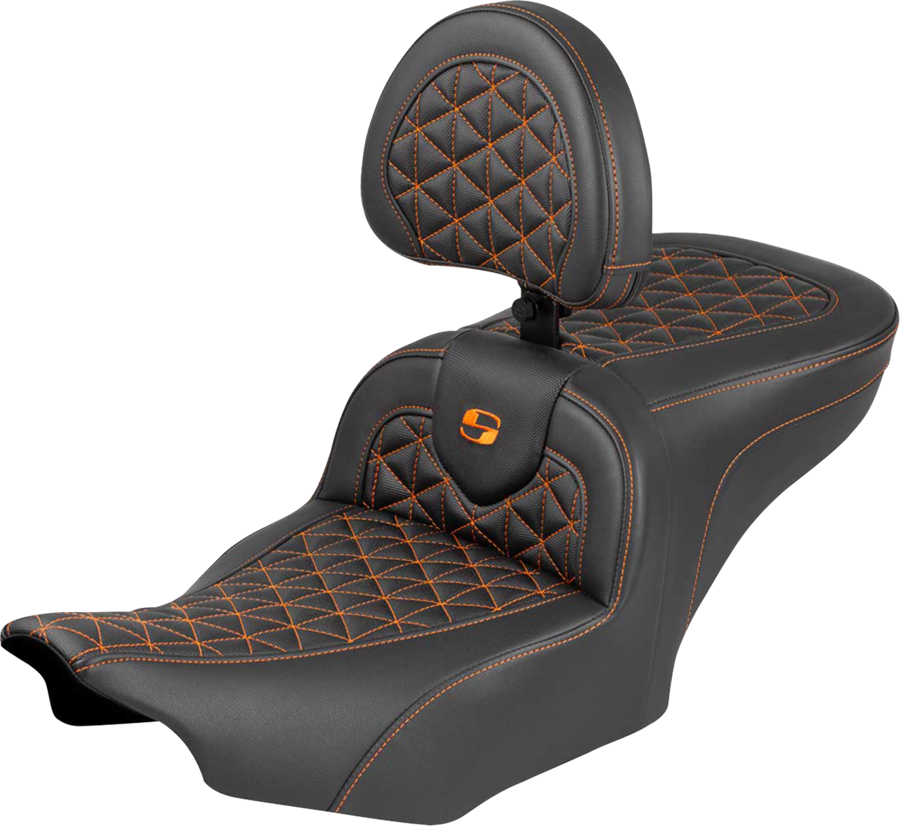 SADDLEMEN Roadsofa™ Seat - with Backrest - Orange Stitch - FLH/FLT '23-'25