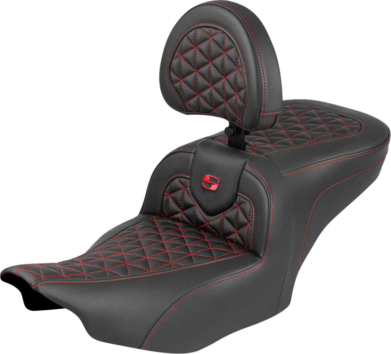 SADDLEMEN Roadsofa™ Seat - with Backrest - Red Stitch - FLH/FLT '23-'25
