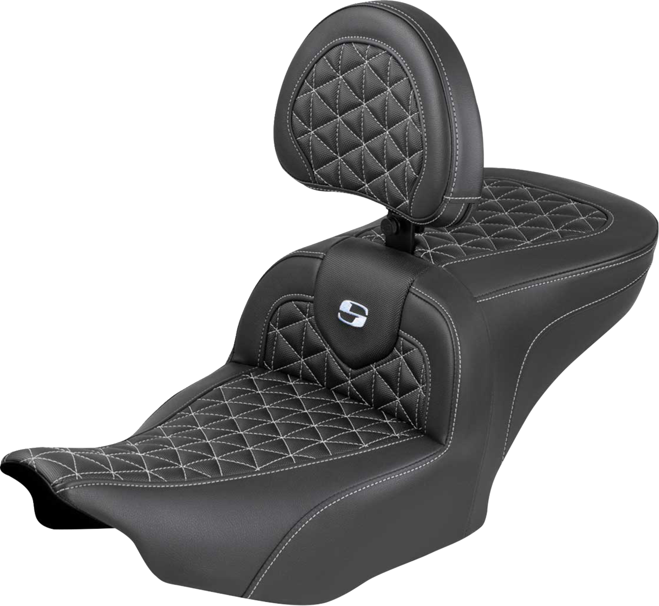 SADDLEMEN Roadsofa™ Seat - with Backrest - Silver Stitch - FLH/FLT '23-'25