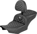 SADDLEMEN Roadsofa™ Seat - with Backrest - White Stitch - FLH/FLT '23-'25