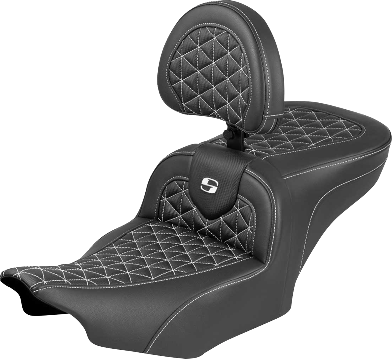 SADDLEMEN Roadsofa™ Seat - with Backrest - White Stitch - FLH/FLT '23-'25