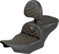 SADDLEMEN Roadsofa™ Seat - with Backrest - Gold Stitch - FLH/FLT '23-'25