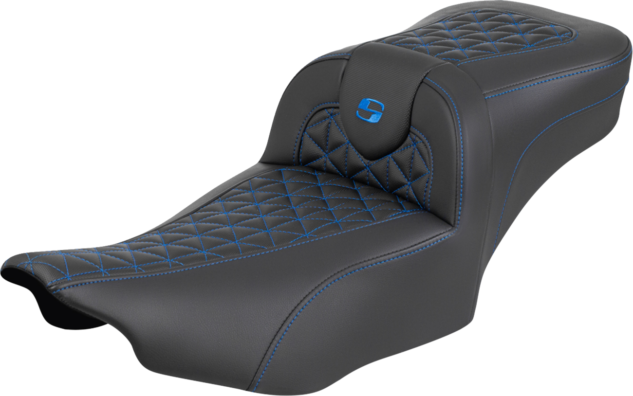 SADDLEMEN Roadsofa™ Extended Reach Seat - without Backrest - Tri-Gripper Blue Stitch - FLH/FLT '23-'25