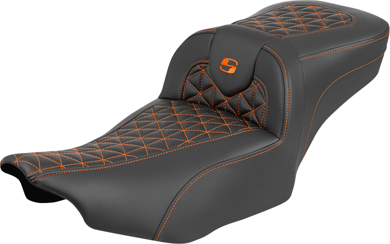 SADDLEMEN Roadsofa™ Extended Reach Seat - without Backrest - Tri-Gripper Orange Stitch - FLH/FLT '23-'25