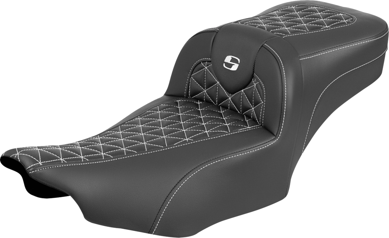 SADDLEMEN Roadsofa™ Extended Reach Seat - without Backrest - White Stitch - FLH/FLT '23-'25