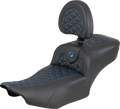 SADDLEMEN Roadsofa™ Extended Reach Seat - with Backrest - Blue Stitch - FLH/FLT '23-'25