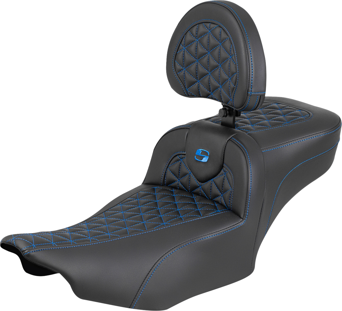SADDLEMEN Roadsofa™ Extended Reach Seat - with Backrest - Blue Stitch - FLH/FLT '23-'25