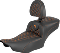 SADDLEMEN Roadsofa™ Extended Reach Seat - with Backrest - Orange Stitch - FLH/FLT '23-'25