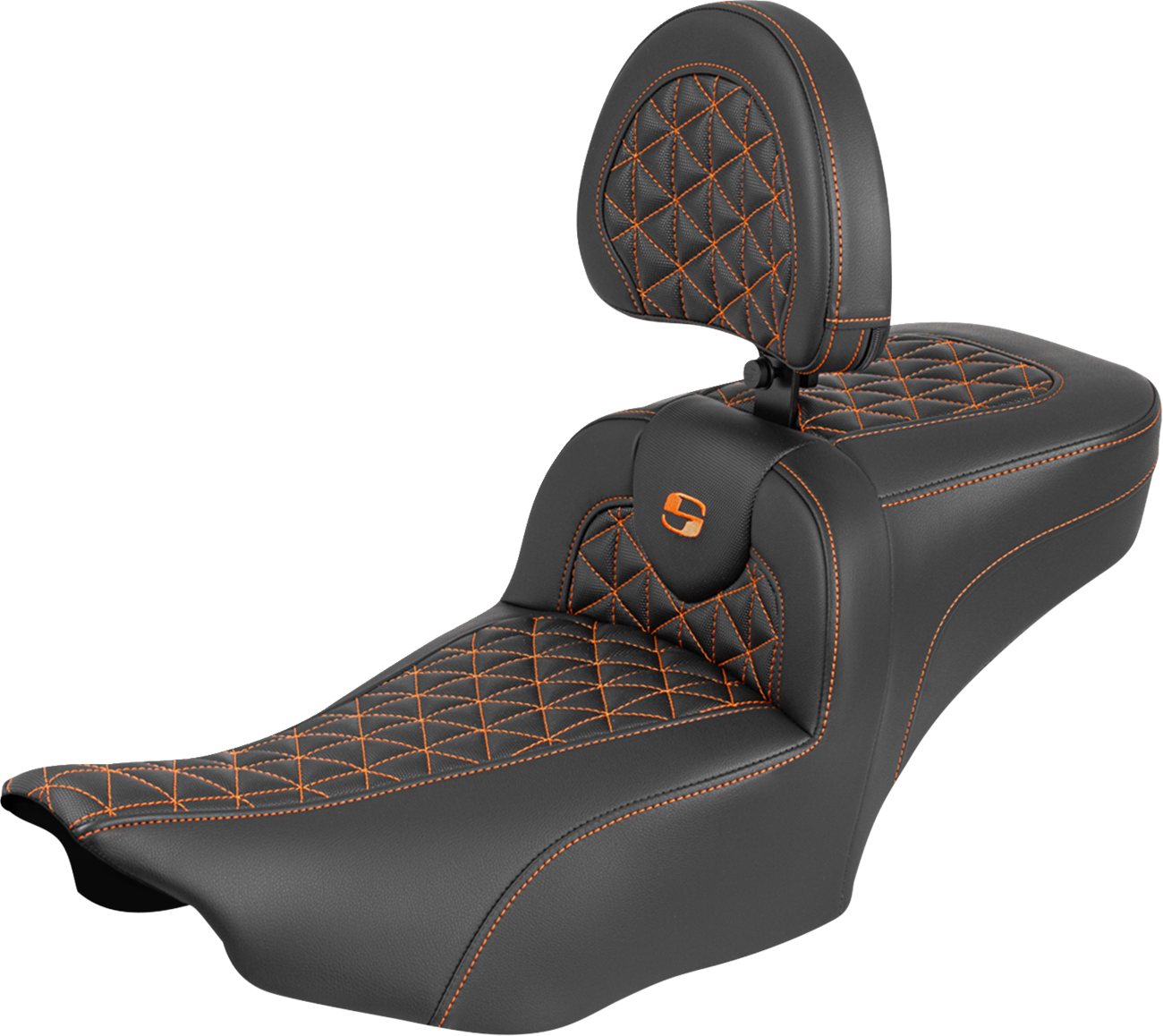 SADDLEMEN Roadsofa™ Extended Reach Seat - with Backrest - Orange Stitch - FLH/FLT '23-'25
