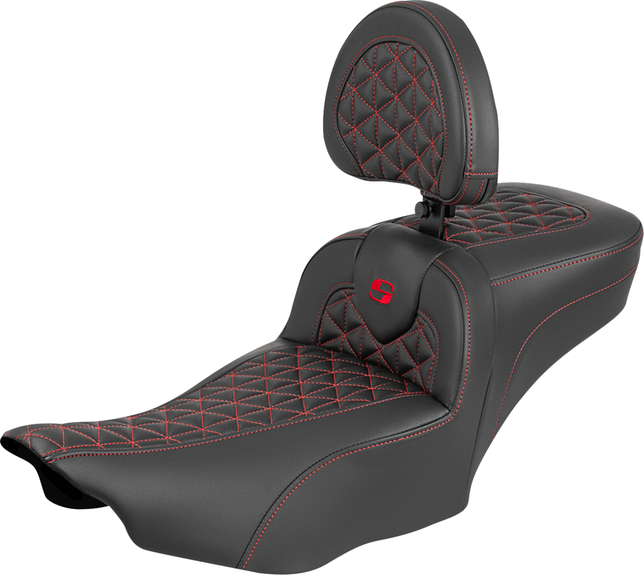 SADDLEMEN Roadsofa™ Extended Reach Seat - with Backrest - Red Stitch - FLH/FLT '23-'25