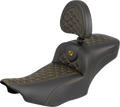 SADDLEMEN Roadsofa™ Extended Reach Seat - with Backrest - Gold Stitch - FLH/FLT '23-'25