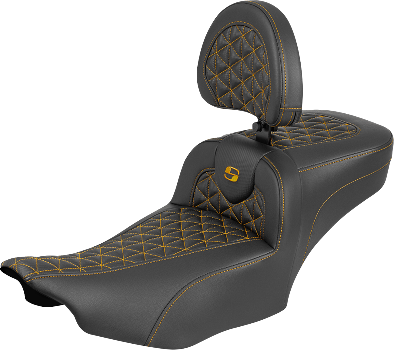 SADDLEMEN Roadsofa™ Extended Reach Seat - with Backrest - Gold Stitch - FLH/FLT '23-'25