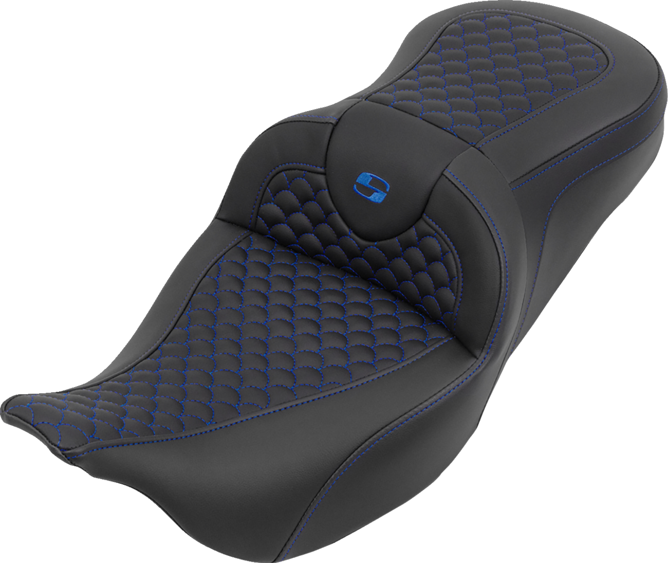SADDLEMEN Roadsofa™ Seat - without Backrest - Dragon Stitch - Blue Stitch - FLH/FLT '08-'25