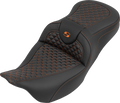 SADDLEMEN Roadsofa™ Seat - without Backrest - Dragon Stitch - Orange Stitch - FLH/FLT '08-'25
