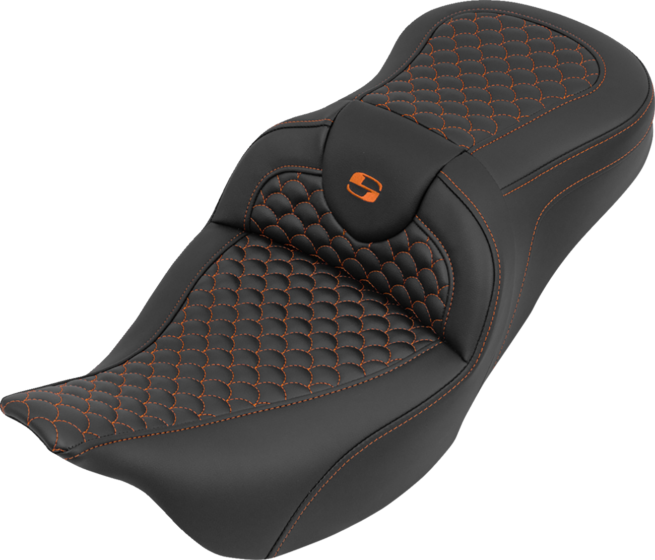 SADDLEMEN Roadsofa™ Seat - without Backrest - Dragon Stitch - Orange Stitch - FLH/FLT '08-'25