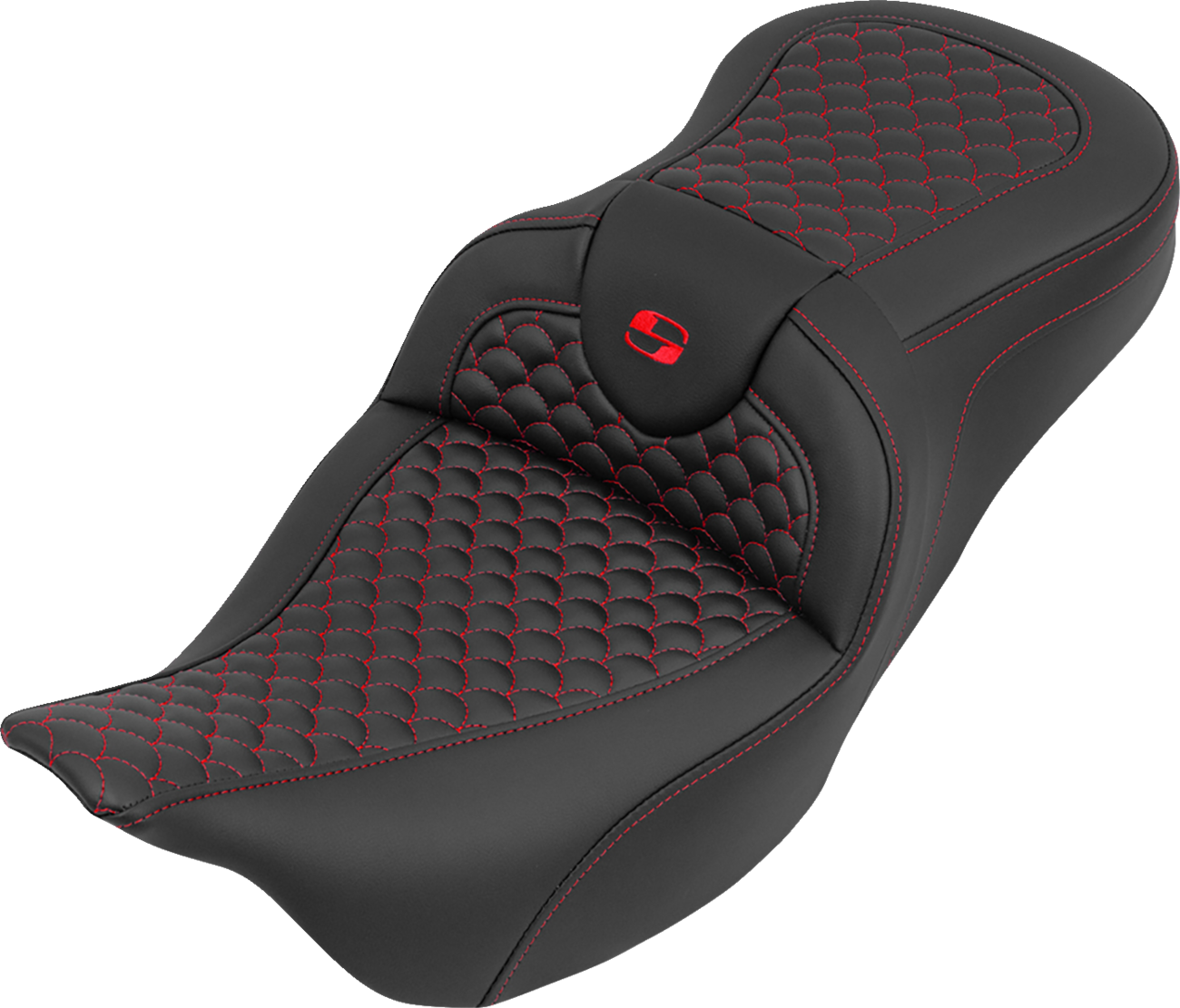 SADDLEMEN Roadsofa™ Seat - without Backrest - Dragon Stitch - Red Stitch - FLH/FLT '08-'25