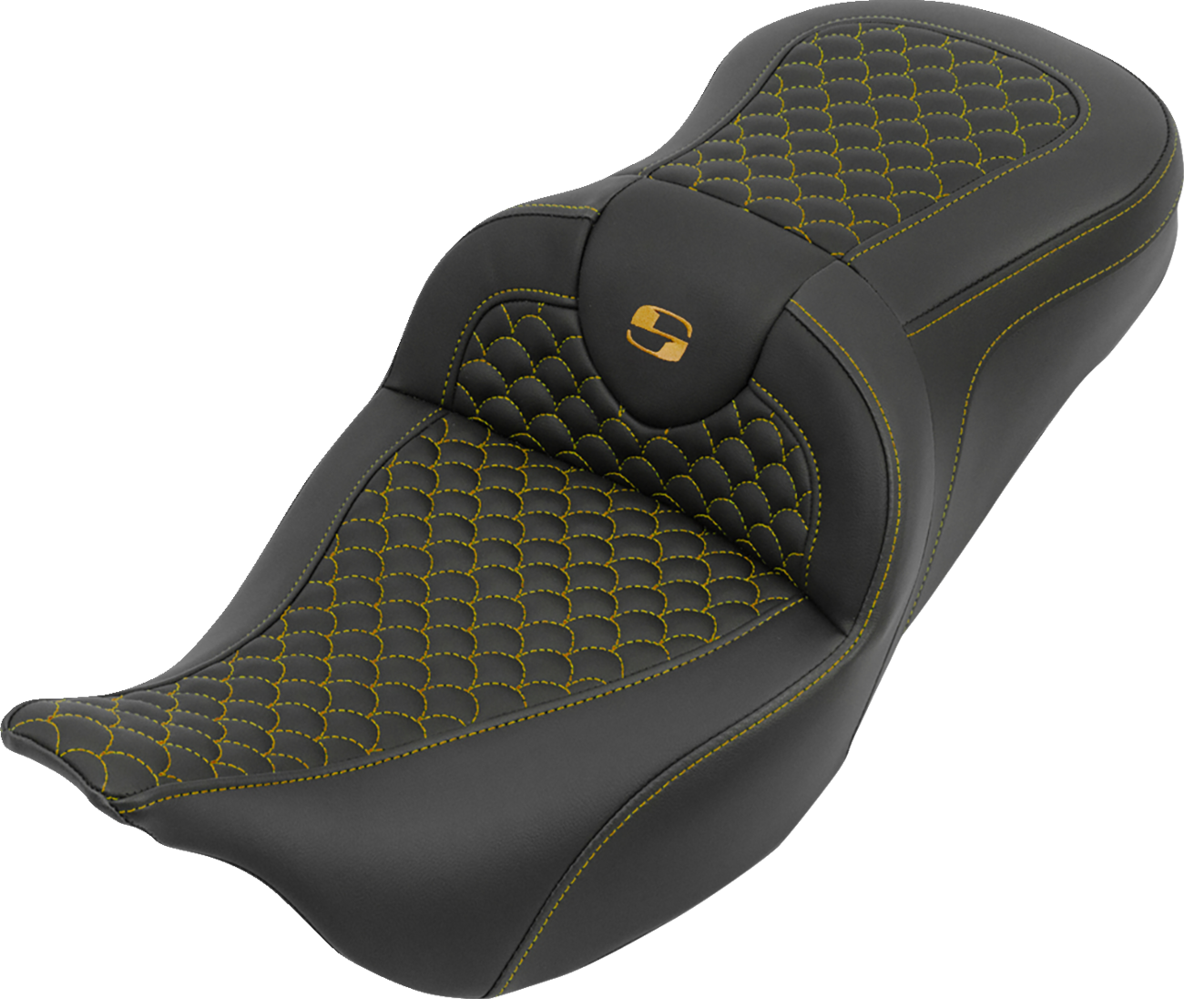 SADDLEMEN Roadsofa™ Seat - without Backrest - Dragon Stitch - Gold Stitch - FLH/FLT '08-'25