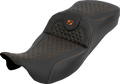 SADDLEMEN Extended Reach RoadSofa™ Seat - Dragon Scale - w/o Backrest - Orange Stitch - FLH/FLT '08-'25